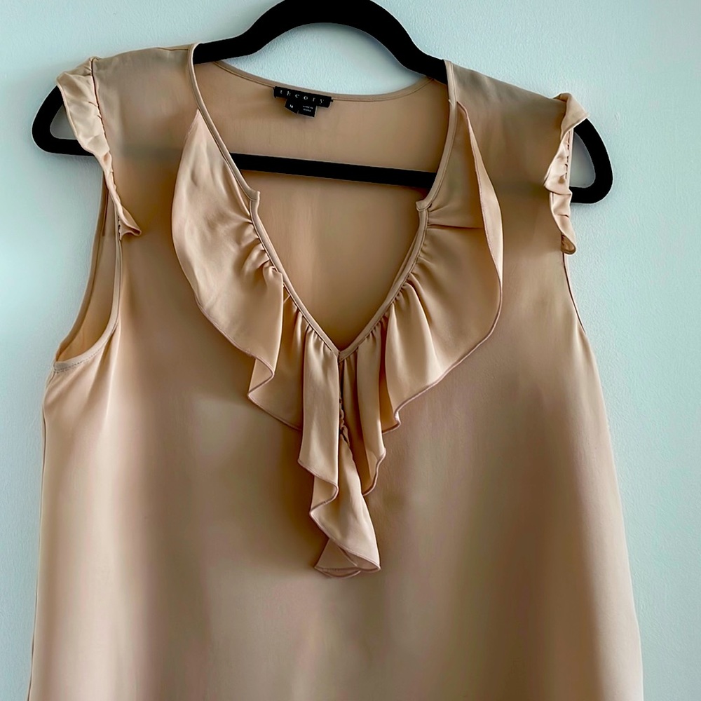 Theory cap sleeve blouse. Worn once. Beautiful silk fabric.
